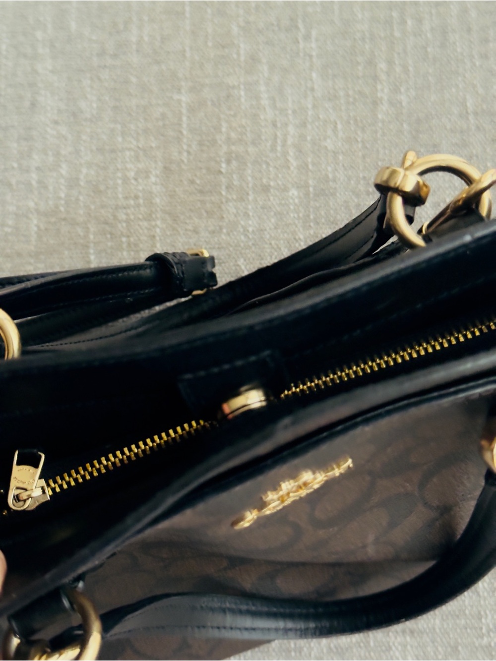 Coach Brown Signature Canvas Satchel with Black Leather Trim - Picture 14 of 16